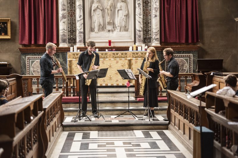 Saxophonists in chapel