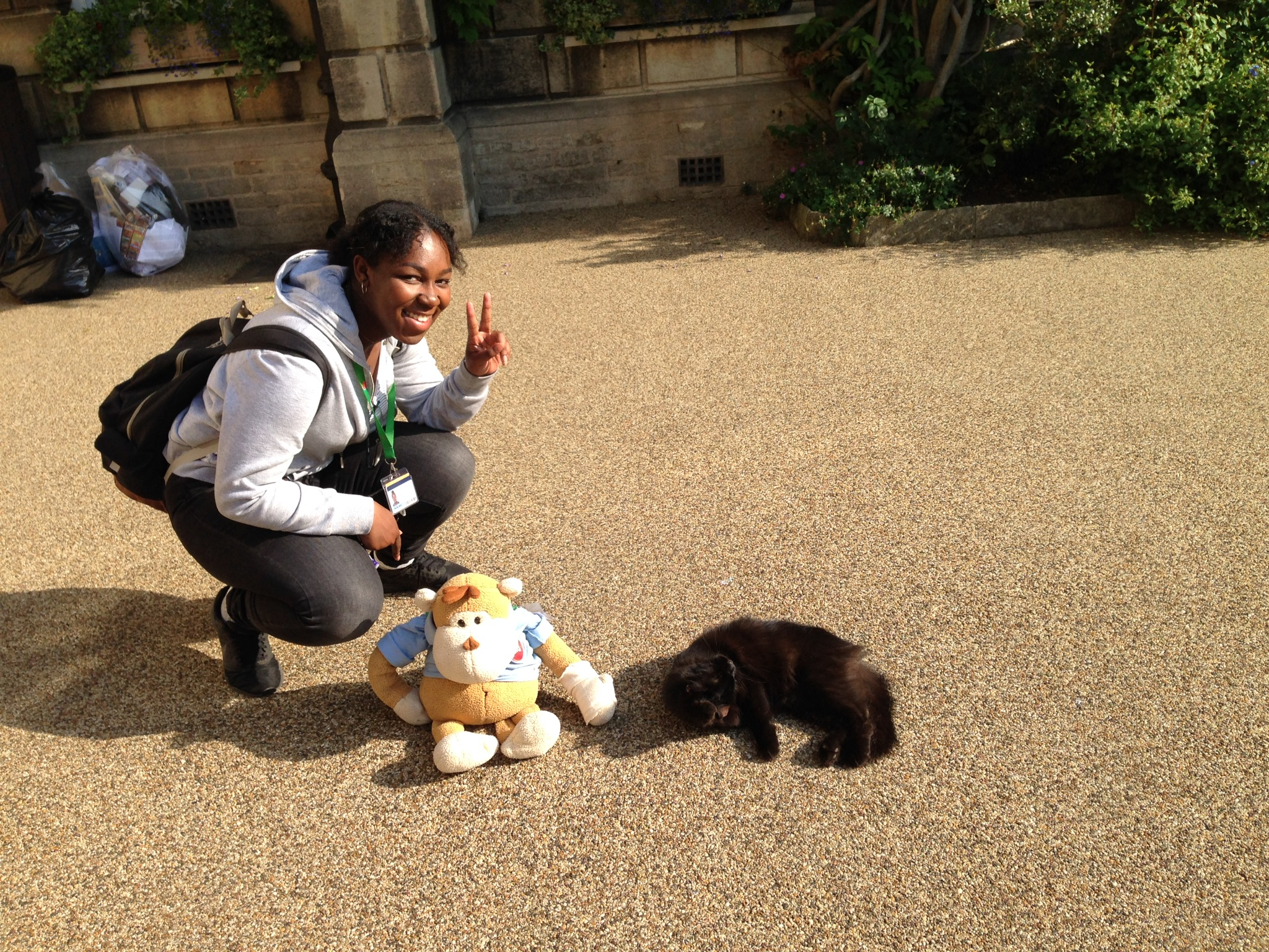 Summer school student with the colllege cat