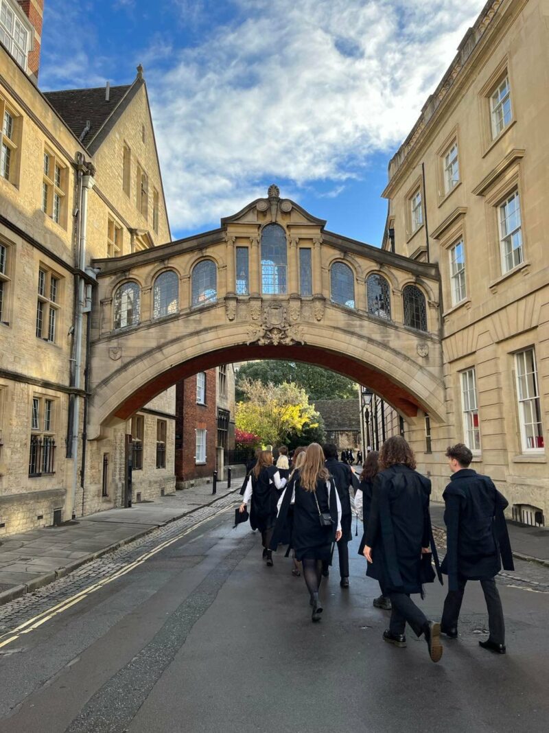 Freshers walking under the Birdge of Sighs